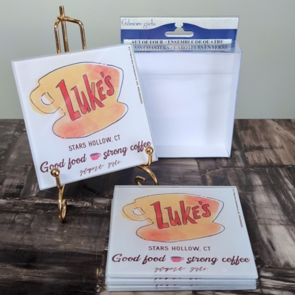 Gilmore Girls LUKE'S Glass Coaster Set, 4 Pack ☕ (Licensed)